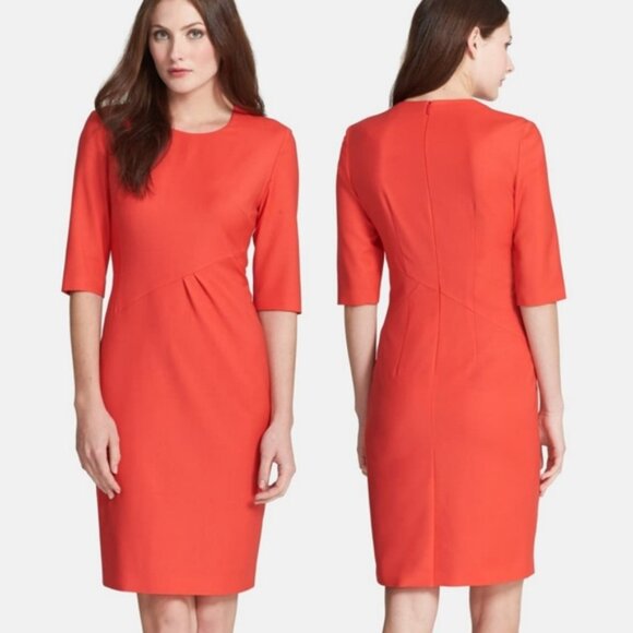Hugo Boss Dipera Red Orange Career Sheath Dress 8 - Picture 1 of 9